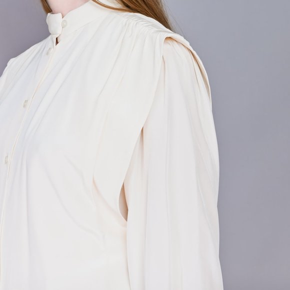 VINTAGE Levante Ivory Silk Button-Front Blouse - Picture 4 of 10
